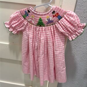 Christmas embroidered Pink Gingham Smocked Dress… like new!!!